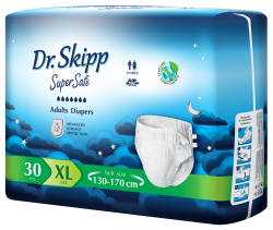 Dr.Skipp SuperSafe Extra Large 4 (130-170см) 7капель (30шт), Подгузники для взрослых, РБ - фото